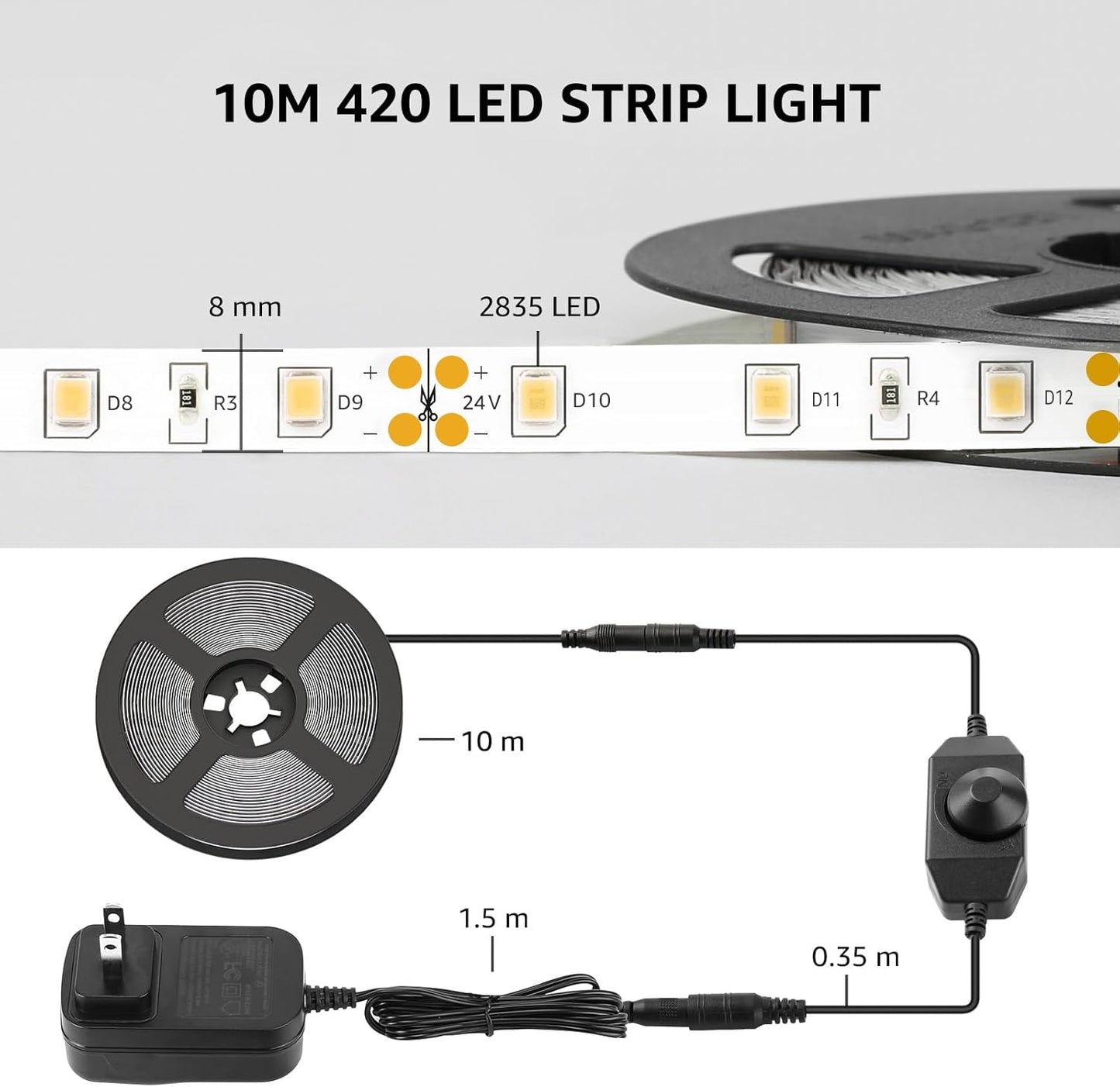 Lepro LED Strip Light – Low Heat 24V Lighting Safe for Kids and Pets, Daylight White 16.4 ft