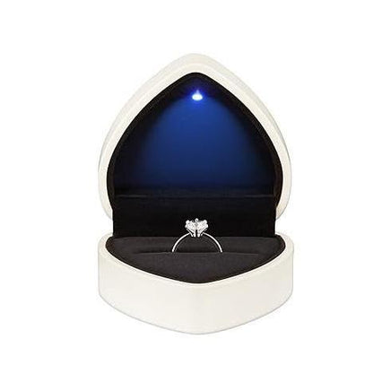 LETURE Heart Shaped Ring Box with LED Light – Simple Neutral Ring Holder for Uncluttered Vanities
