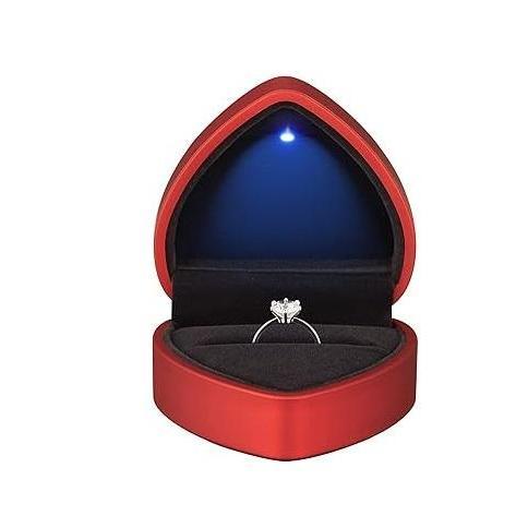 LETURE Heart Shaped Ring Box with LED Light – Simple Neutral Ring Holder for Uncluttered Vanities