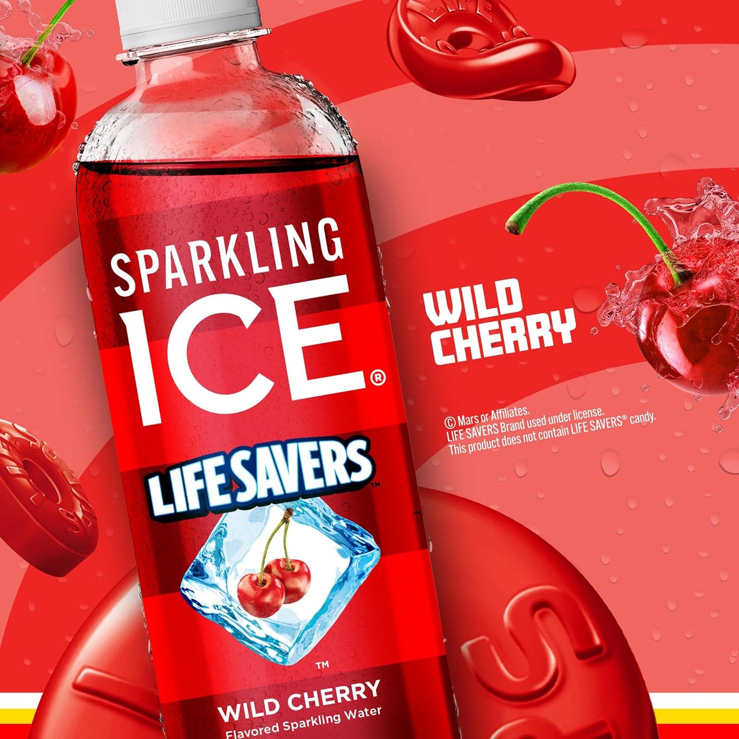 LIFESAVERS Sparkling Water Wild Cherry – Portable Sparkling Beverage for Picnics, Camping, and Patio Dining, 12-Pack