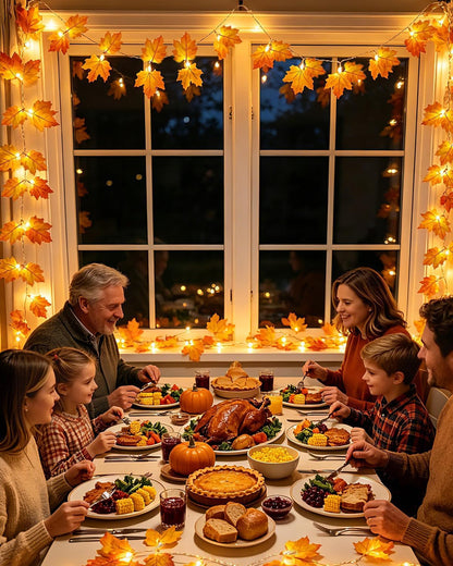 Lighted Maple Garland – Cozy Autumn Bedroom Decor with Warm Yellow LEDs
