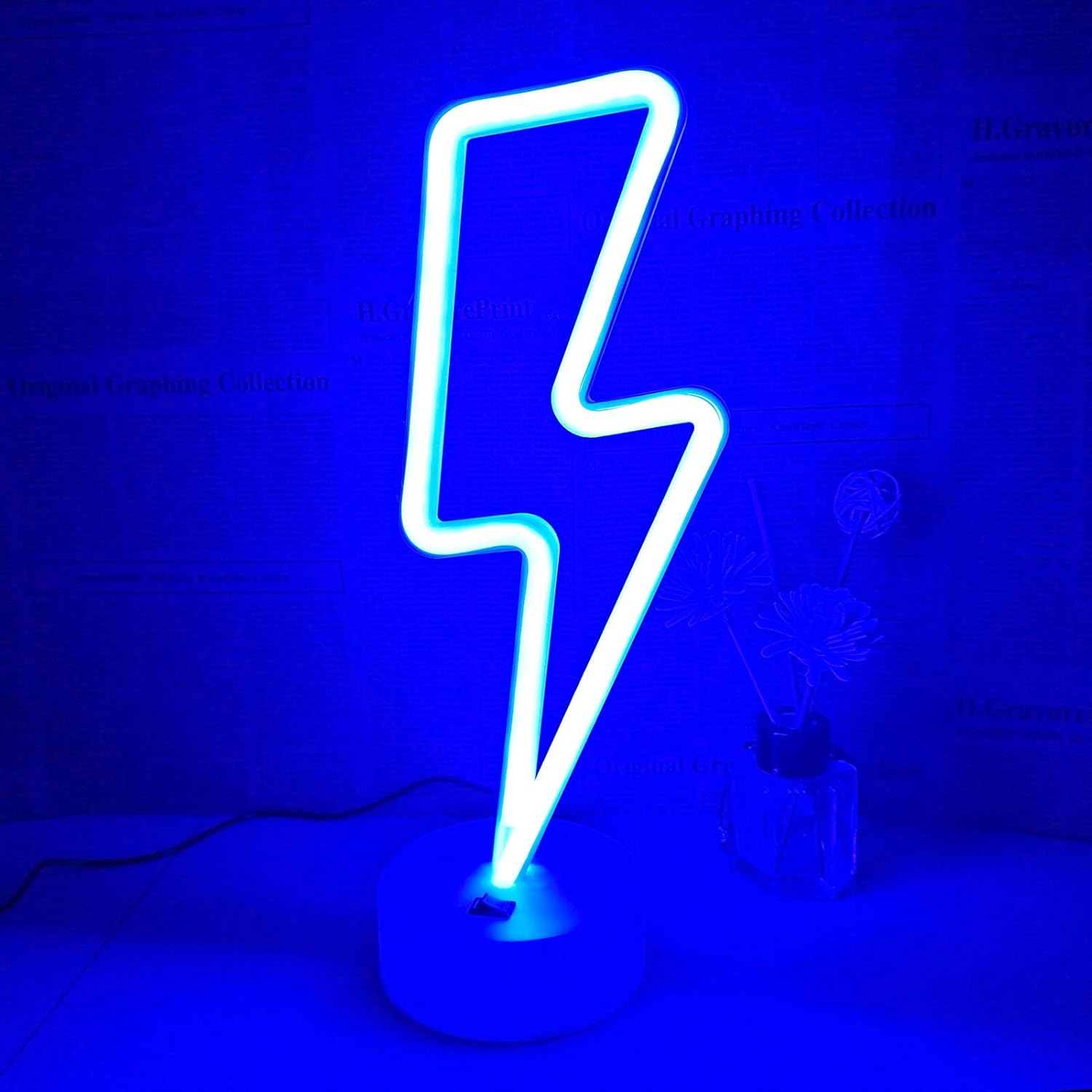 Lightning Bolt Neon Sign - Flameless LED Night Light for Bedroom, Cool Running Neon Style Lamp with No Glass