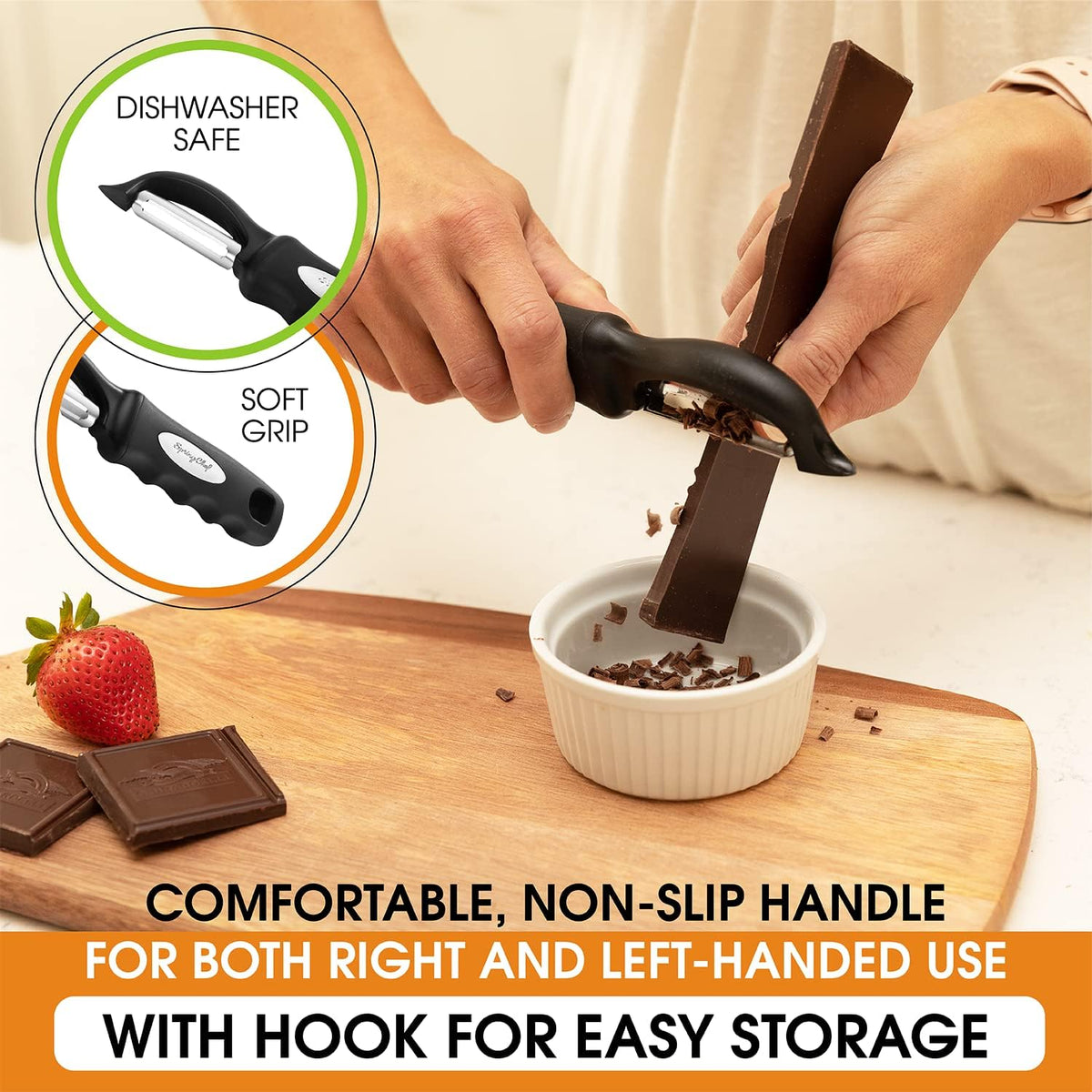 lightweight 2.4 oz ergonomic body (7.5"l x 1.5"w) with hanging hole for storage