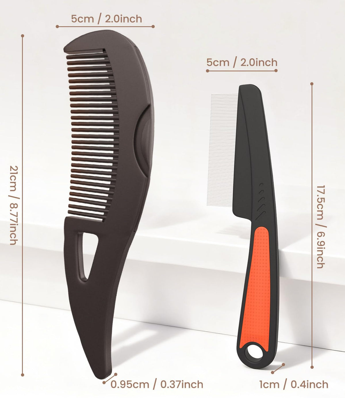 lightweight 2.75oz per comb, dimensions 8.36" x 2" x 0.25", designed to fit shower caddies and travel kits