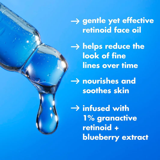 lightweight, fast-absorbing blue oil formula that blends clear into skin
