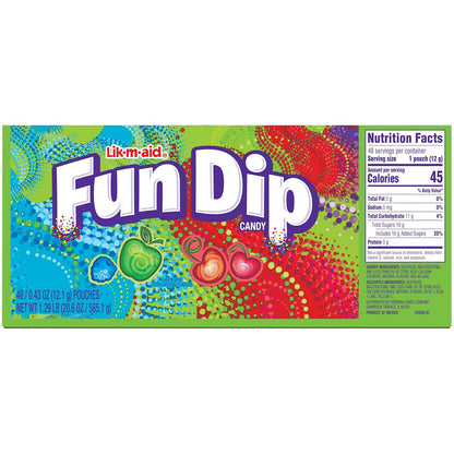 Lik-M-Aid Fun Dip Party Pack – 48-Count Cherry & Apple-Raspberry Candy Pouches for Kids' Birthday Goody Bags and Classroom Treats