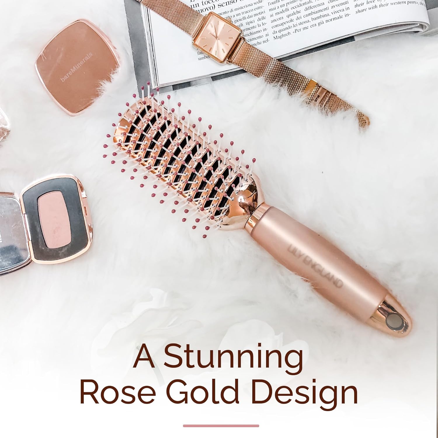 Lily England Vented Hair Brush for Blow Drying - Premium Rose Gold Detangling Brush Crafted for Salon-Quality Blowouts at Home