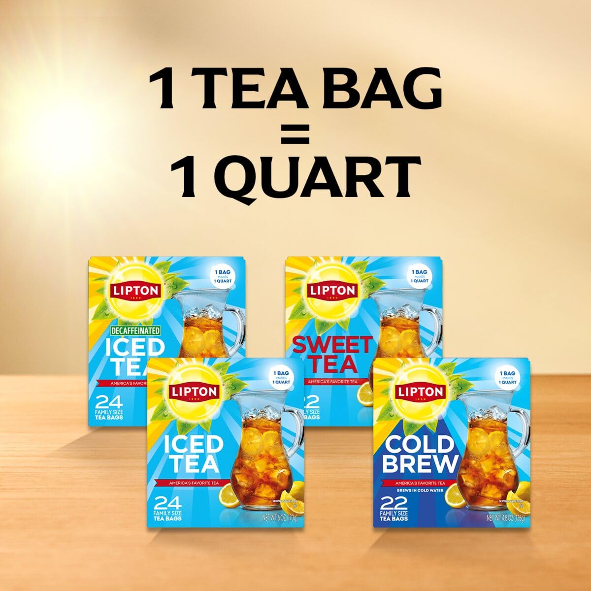 Lipton Cold Brew Black Tea Bags Family Size 6-Pack 132 Total Bags Rainforest Alliance Certified Iced Tea for Clean Label Mindful Living