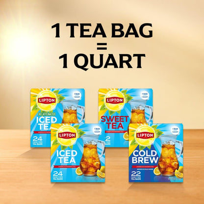 Lipton Cold Brew Black Tea Bags Family Size 6-Pack 132 Total Bags Rainforest Alliance Certified Iced Tea for Clean Label Mindful Living