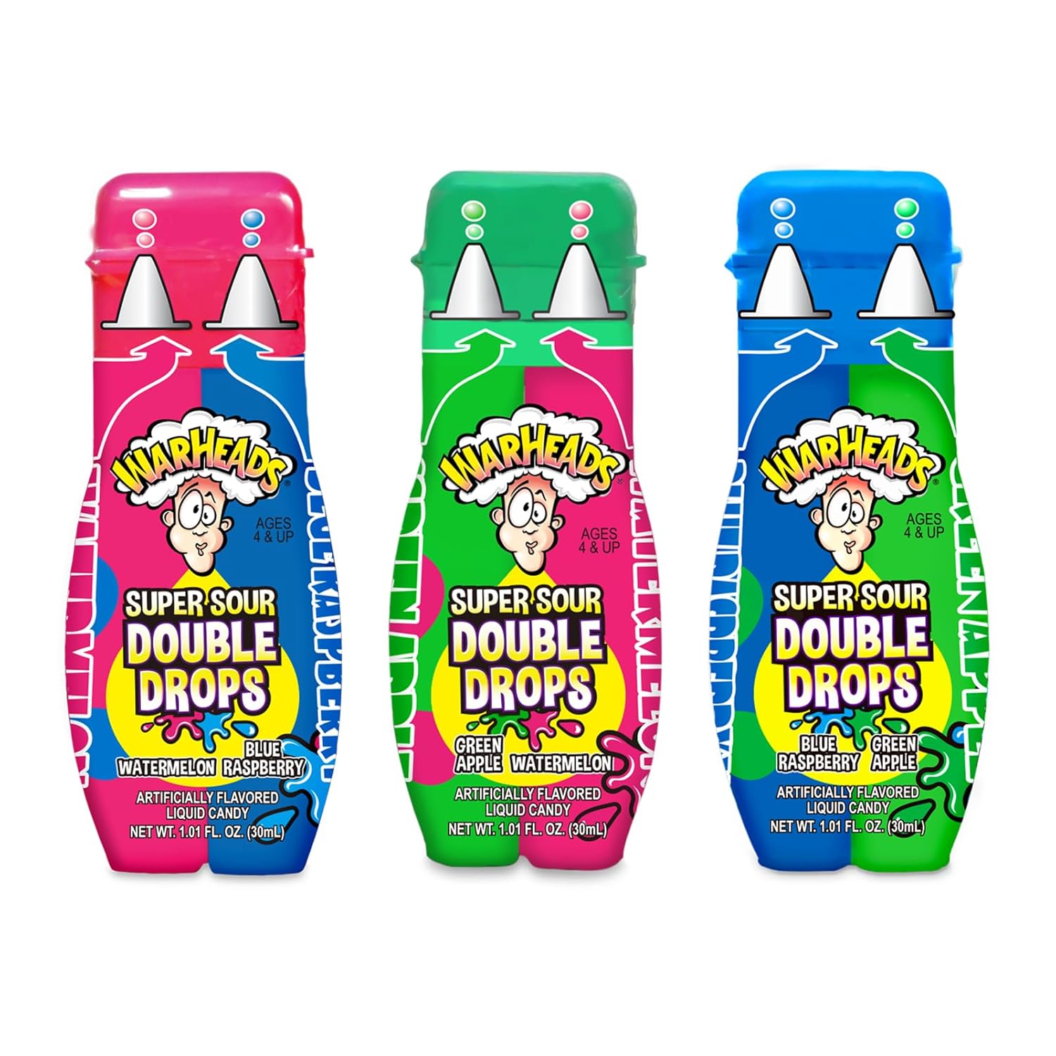 liquid sour candy dispensed from squeezable 1.01 oz plastic bottle