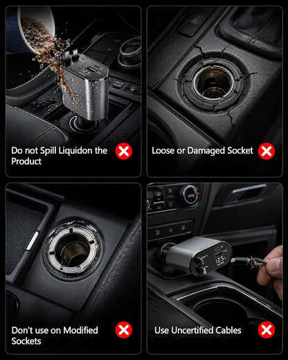 LISEN Retractable Car Charger 4 in 1 – Road Trip and Camping SUV Charger for Charging Four Devices at Once in Any Vehicle