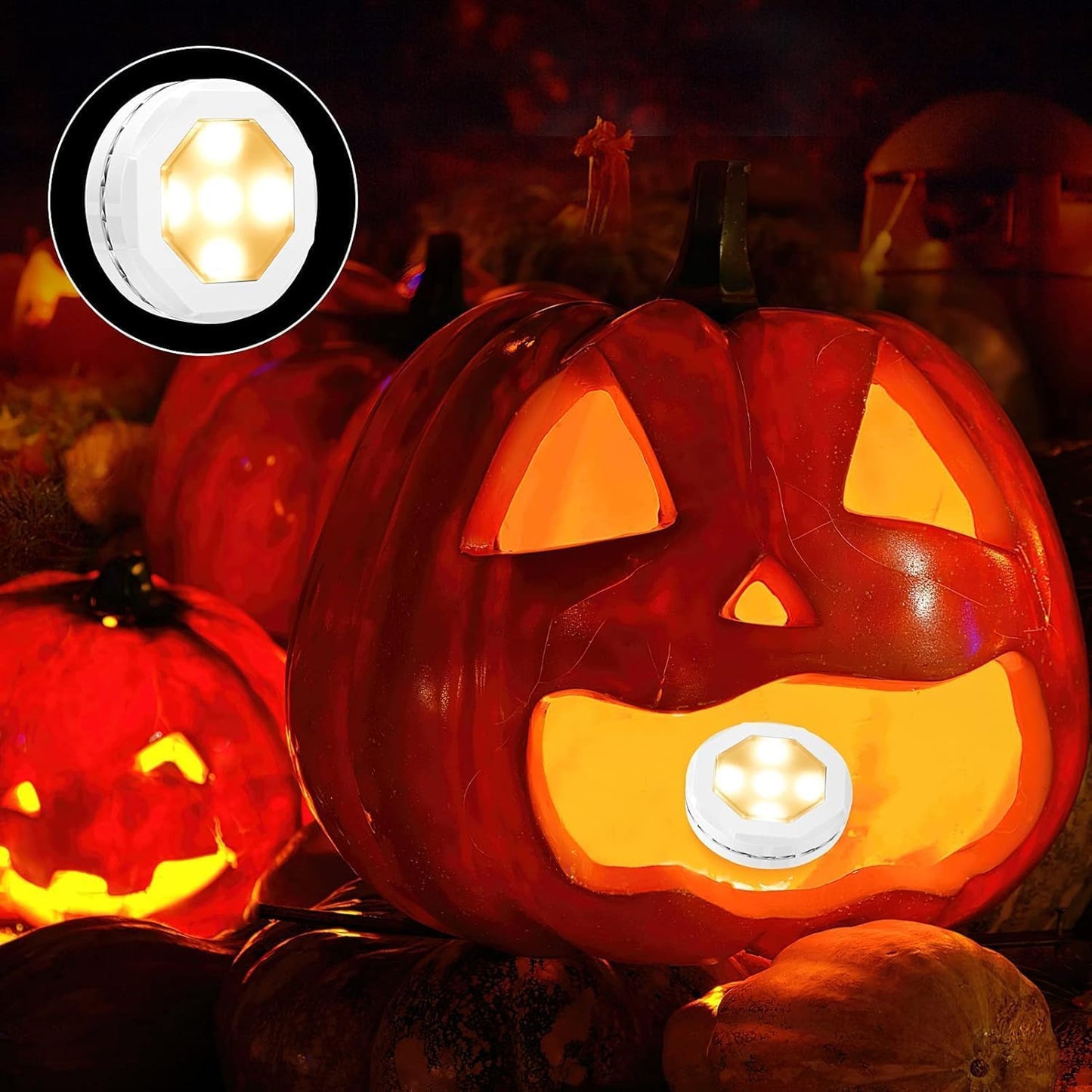 Litake Minimalist LED Puck Lights 3-Pack, Clean Round Stick On Lighting for Uncluttered Kitchen Under Cabinet and Halloween Touch