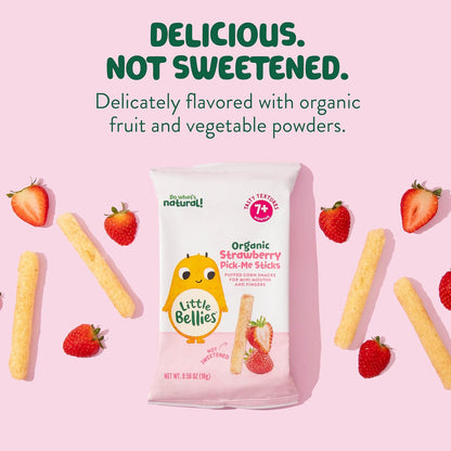 Little Bellies Organic Strawberry Pick-Me Sticks – Portable Snack Pack for Stroller Outings and Errands