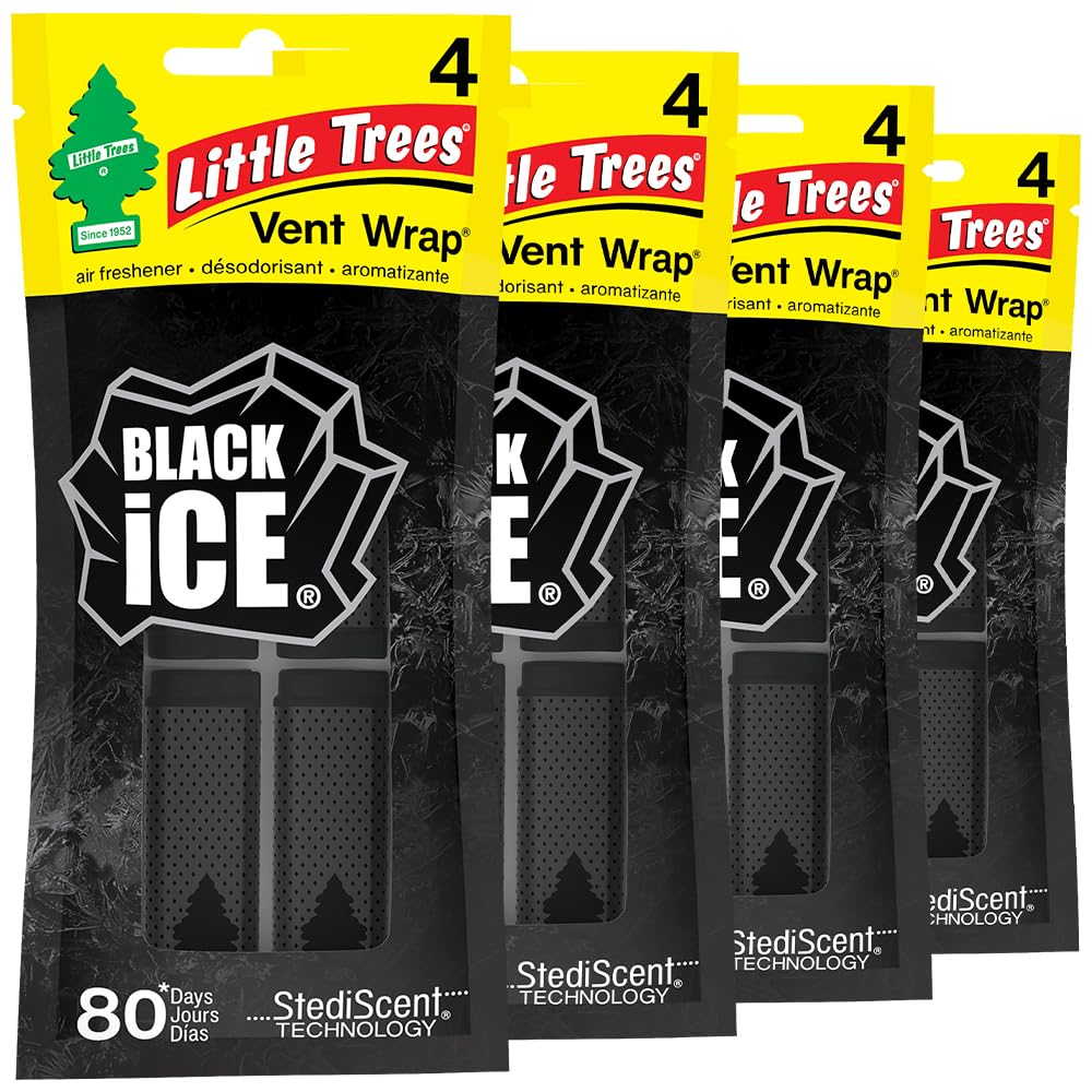 LITTLE TREES Car Air Freshener | Vent Wrap Provides Long Lasting Scent, Invisibly Fresh | 16 Air Fresheners | Black Ice