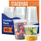 Stack Man 32 oz Deli Containers with Lids – Versatile Refrigerator, Freezer, and Pantry Storage for Busy Families, 48-Set Bulk Pack