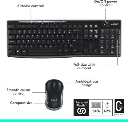 Logitech MK270 Wireless Keyboard and Mouse, Clutter Free Black Setup for Intentional Homes