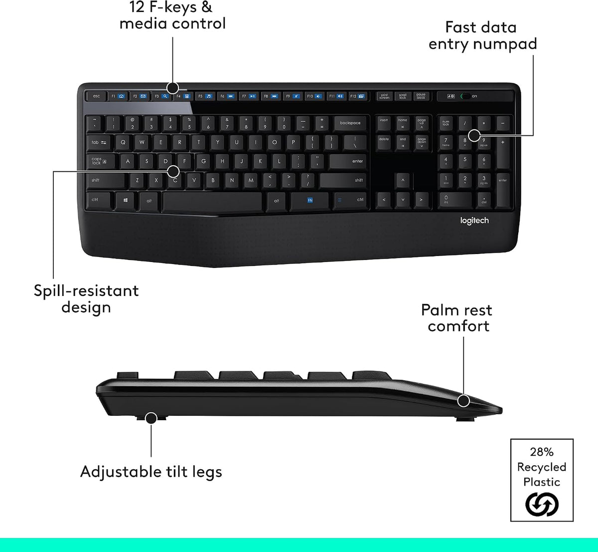 Logitech MK345 Ergonomic Wireless Combo – Palm Rest Keyboard and Optical Mouse for Focused Workdays, Plug-and-Play Productivity
