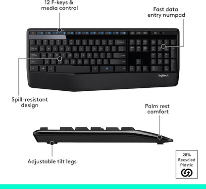 Logitech MK345 Ergonomic Wireless Combo – Palm Rest Keyboard and Optical Mouse for Focused Workdays, Plug-and-Play Productivity