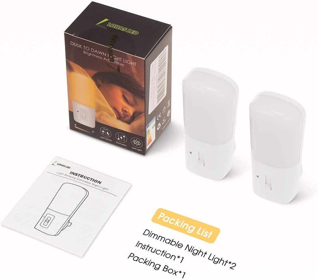 LOHAS Plug in Night Light Gift Set, 2 Pack Dimmable Dusk to Dawn LED for Housewarming and New Home
