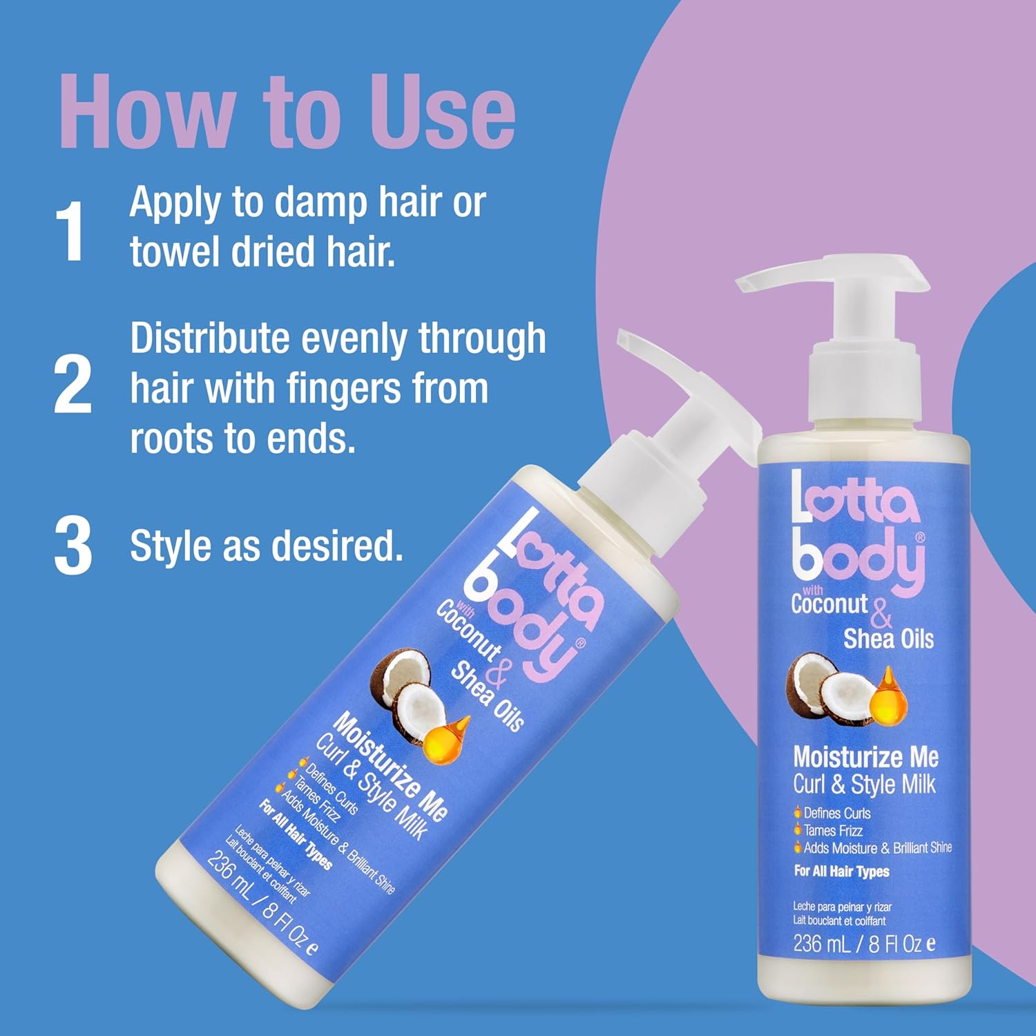 Lottabody Moisturize Me Curl and Style Milk for Curly Hair – Streamlined Coconut & Shea Oil Lotion, One-Step Moisture and Definition for the Intentional Bathroom Shelf
