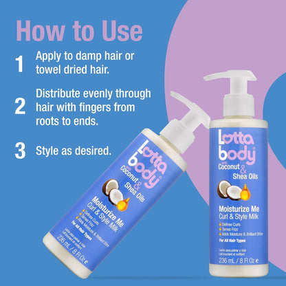 Lottabody Moisturize Me Curl and Style Milk for Curly Hair – Streamlined Coconut & Shea Oil Lotion, One-Step Moisture and Definition for the Intentional Bathroom Shelf