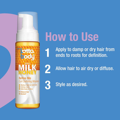 Lottabody Refine Me Curl Mousse with Milk & Honey – Humidity-Defying Wash and Go for Patio Days and Vacations, 7 oz
