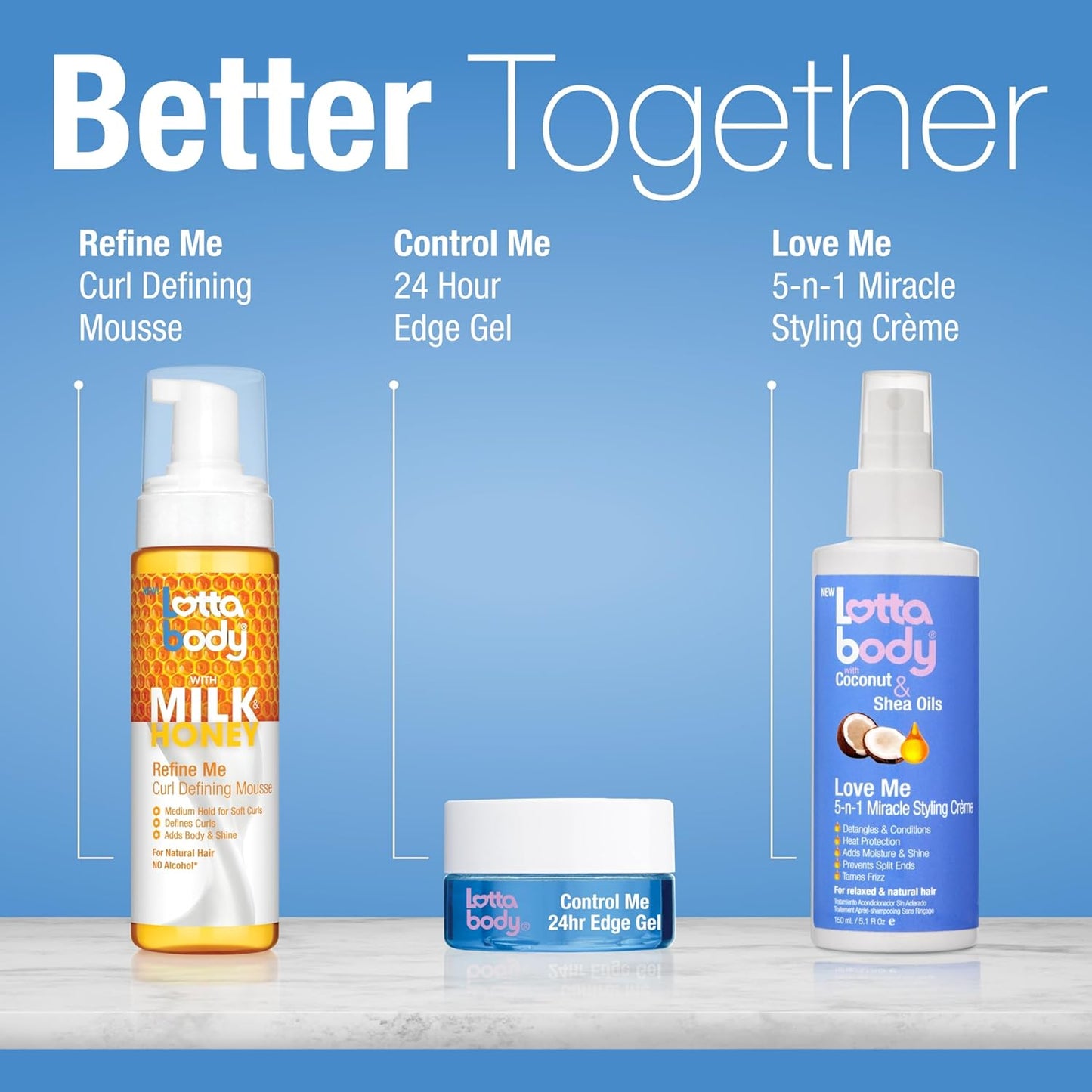 Lottabody Refine Me Curl Mousse with Milk & Honey – Humidity-Defying Wash and Go for Patio Days and Vacations, 7 oz