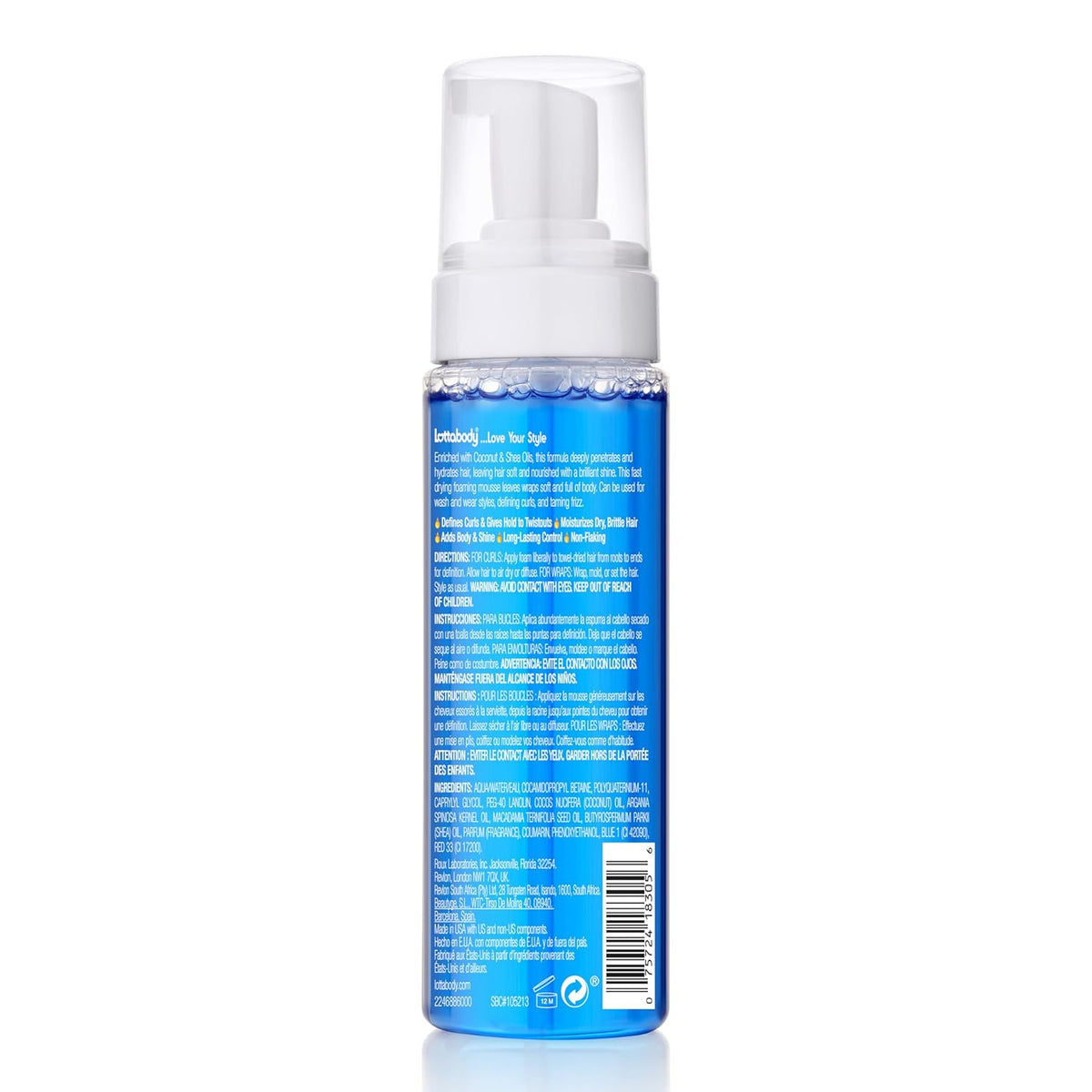 Lottabody Wrap Me Foaming Mousse – Intentional Haircare with Coconut and Shea in a Single Pump, 7 oz