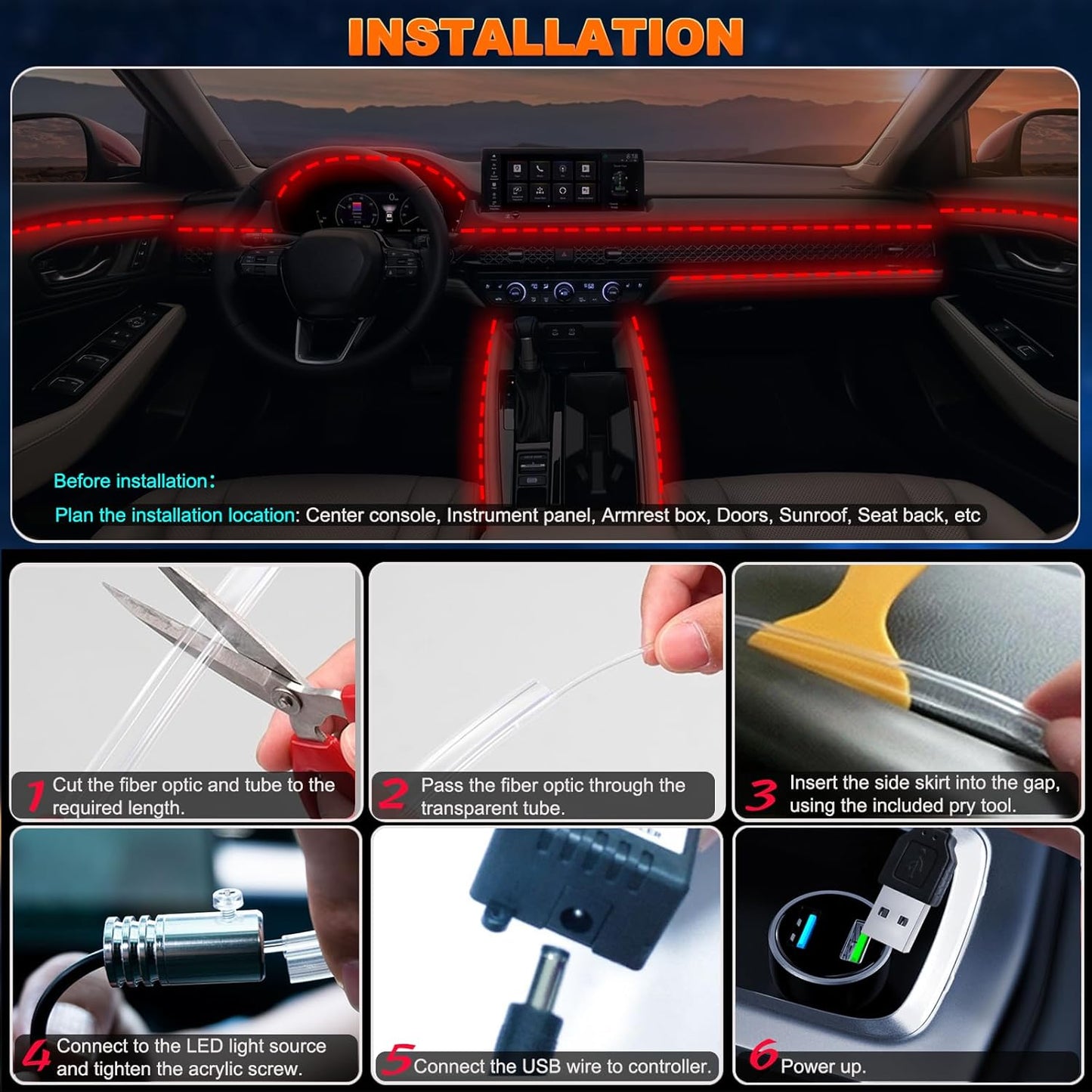 Lotus Lantern Car LED Strip Lights – Calming Cabin Ambiance for Long Commutes, 16M Soothing Color Modes
