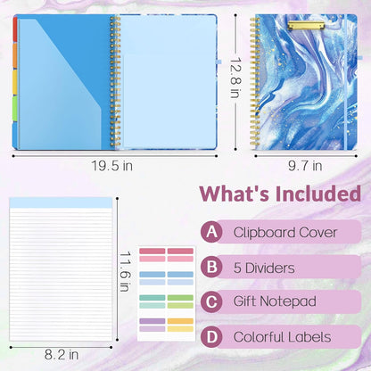 low-profile metal clip on the front cover with rigid hard cardboard writing surface