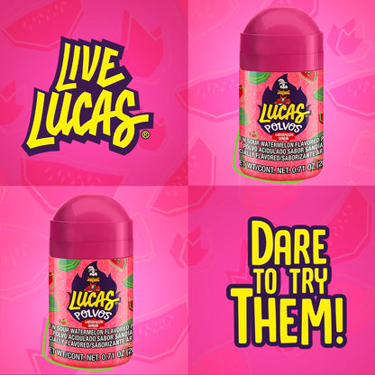 Lucas Powder Watermelon Flavored Candy – Nostalgic Stocking Stuffer and Holiday Gift for Mexican Candy Fans, 10 Pack