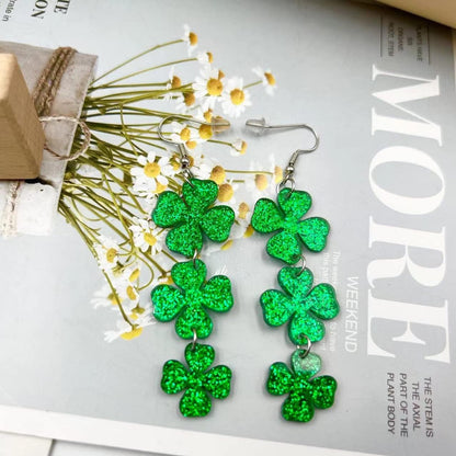Lucky Clover Earrings – St. Patrick's Day Birthday Gift for Mom, Irish Heritage Dangle Jewelry for Women