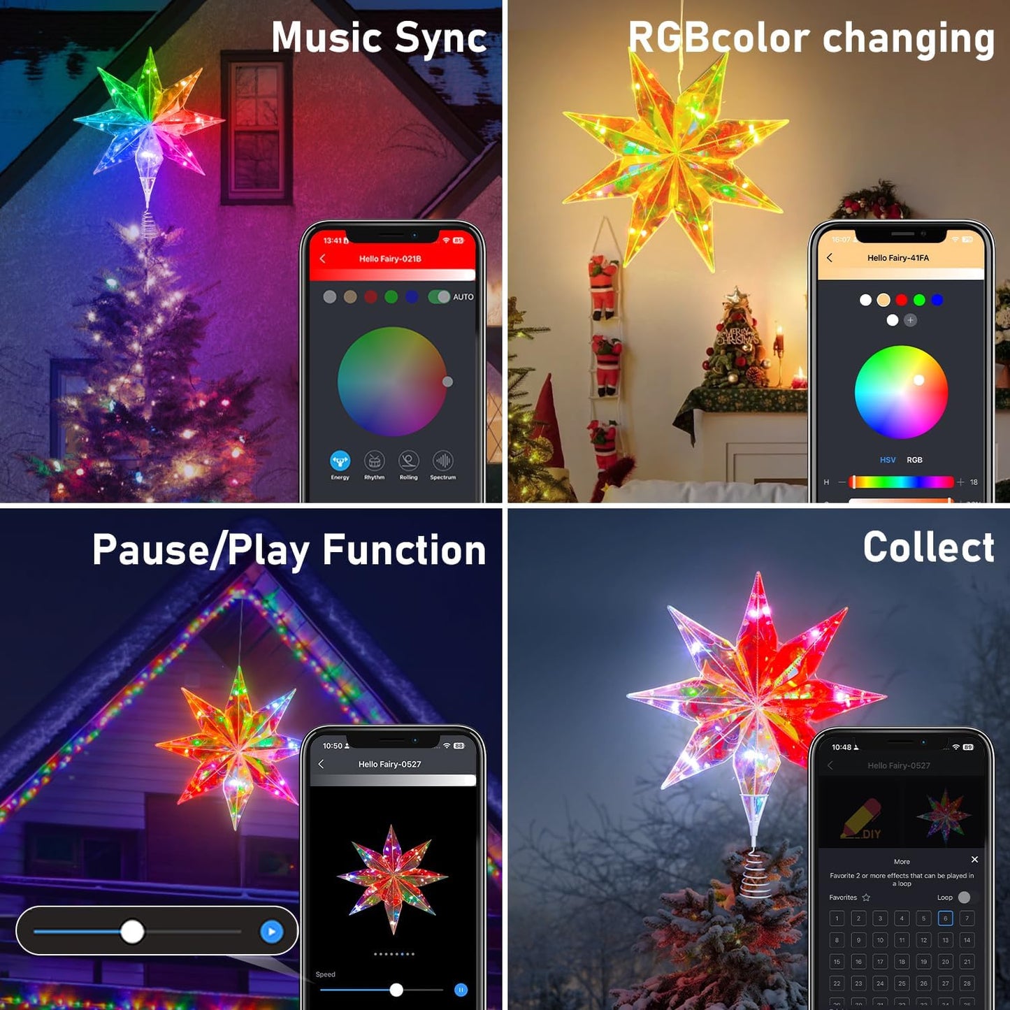 LumaGlow Holographic Star Topper – Child-Safe Family Christmas Tree Light, No Flame Cool to Touch