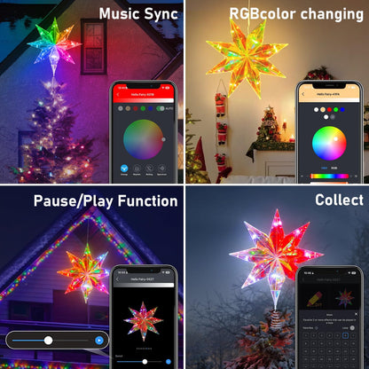 LumaGlow Holographic Star Topper – Child-Safe Family Christmas Tree Light, No Flame Cool to Touch