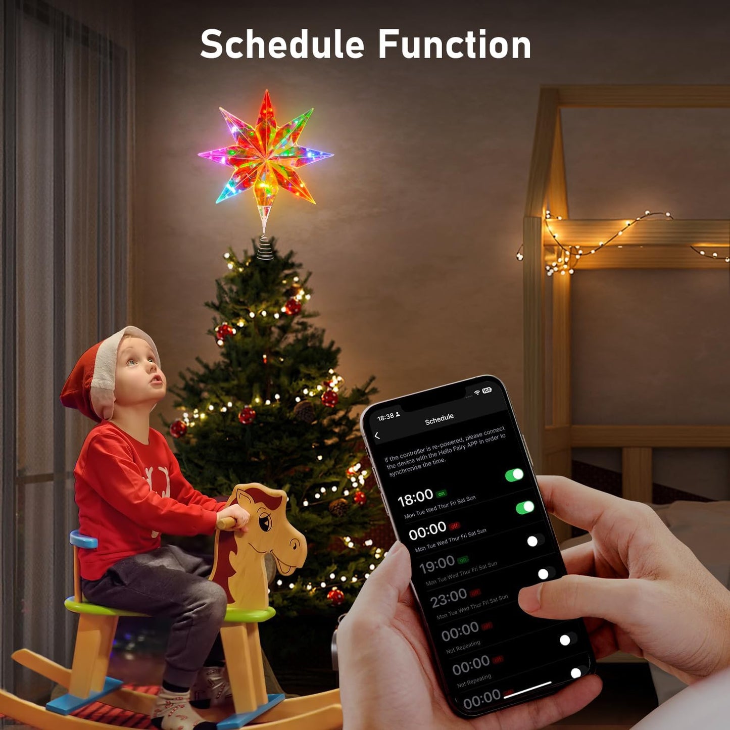 LumaGlow Holographic Star Topper – Child-Safe Family Christmas Tree Light, No Flame Cool to Touch