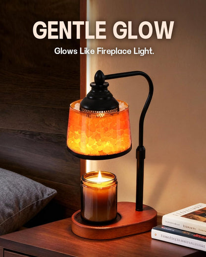 LumaGlow Walnut and Amber Globe Candle Warmer Lamp – Aesthetic Living Room Side Table Accent for Cozy Home Styling