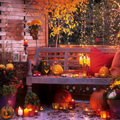 LumDecor Autumn Outdoor Lights – Waterproof IP44 Halloween String Lights 100 Count, 19.6 ft Lighted Length for Fence, Pergola, and Garden Decor