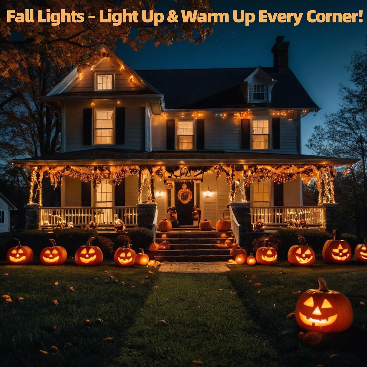 LumDecor Autumn Outdoor Lights – Waterproof IP44 Halloween String Lights 100 Count, 19.6 ft Lighted Length for Fence, Pergola, and Garden Decor