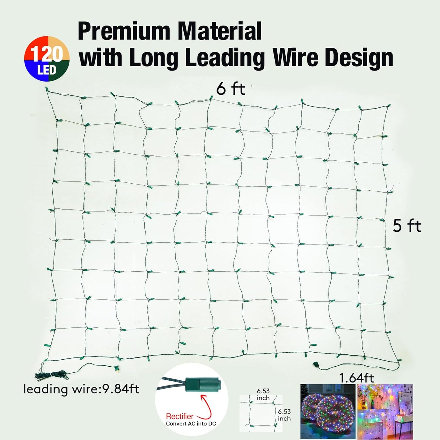 LumDecor Green Wire Net Lights – 120 LED Understated Holiday Lighting for Clean Modern Yards, 6ft x 5ft