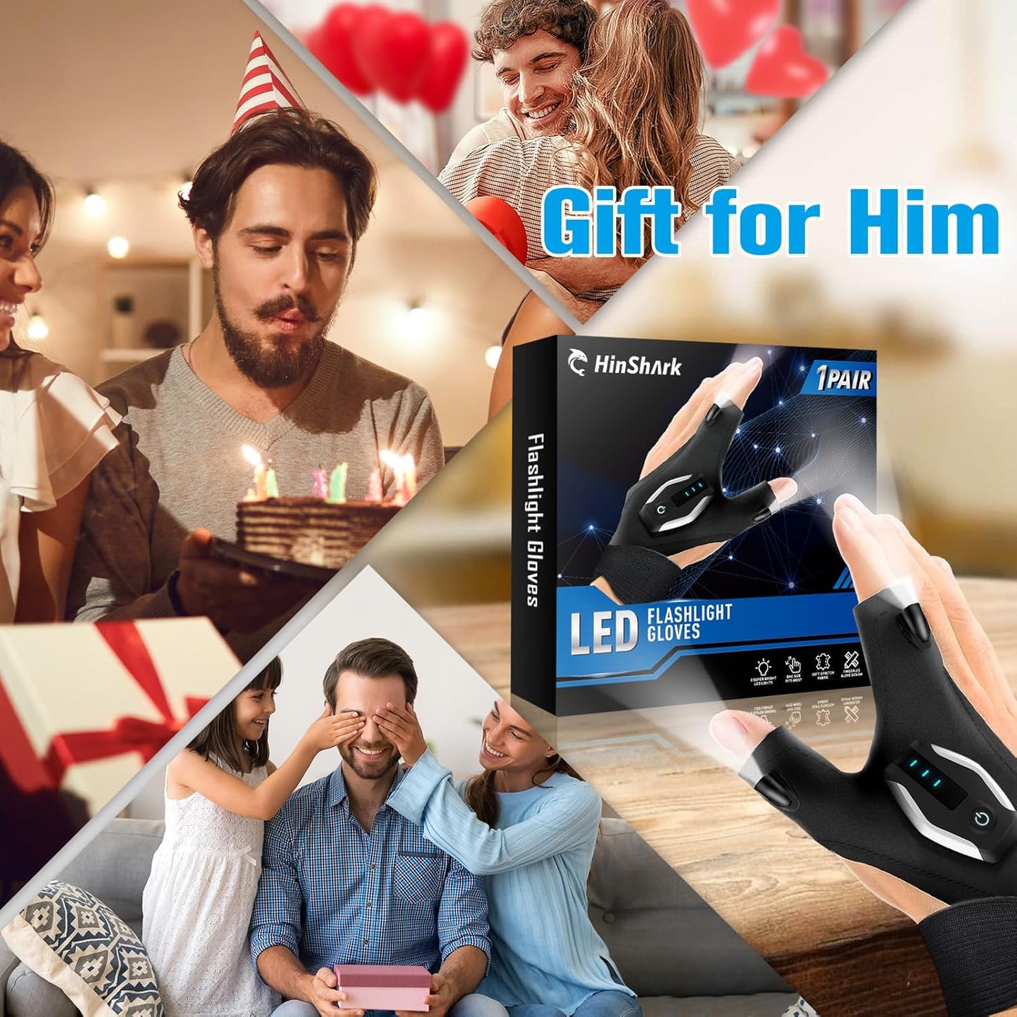 LumeFlex Rechargeable Glove Light – Valentine's Day Gift for Him, Anniversary Surprise for Boyfriend Dad