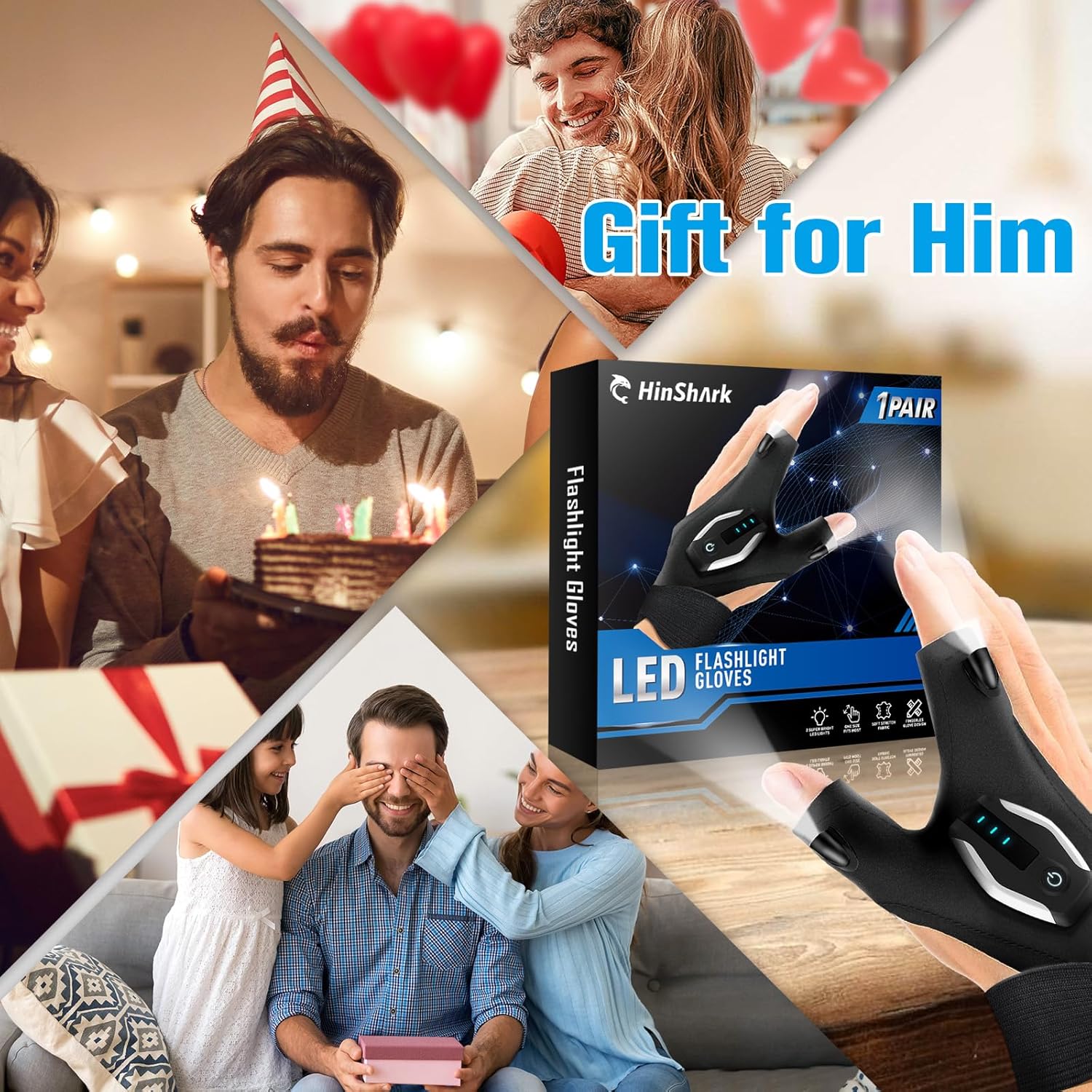 LumeFlex Rechargeable Glove Light – Valentine's Day Gift for Him, Anniversary Surprise for Boyfriend Dad