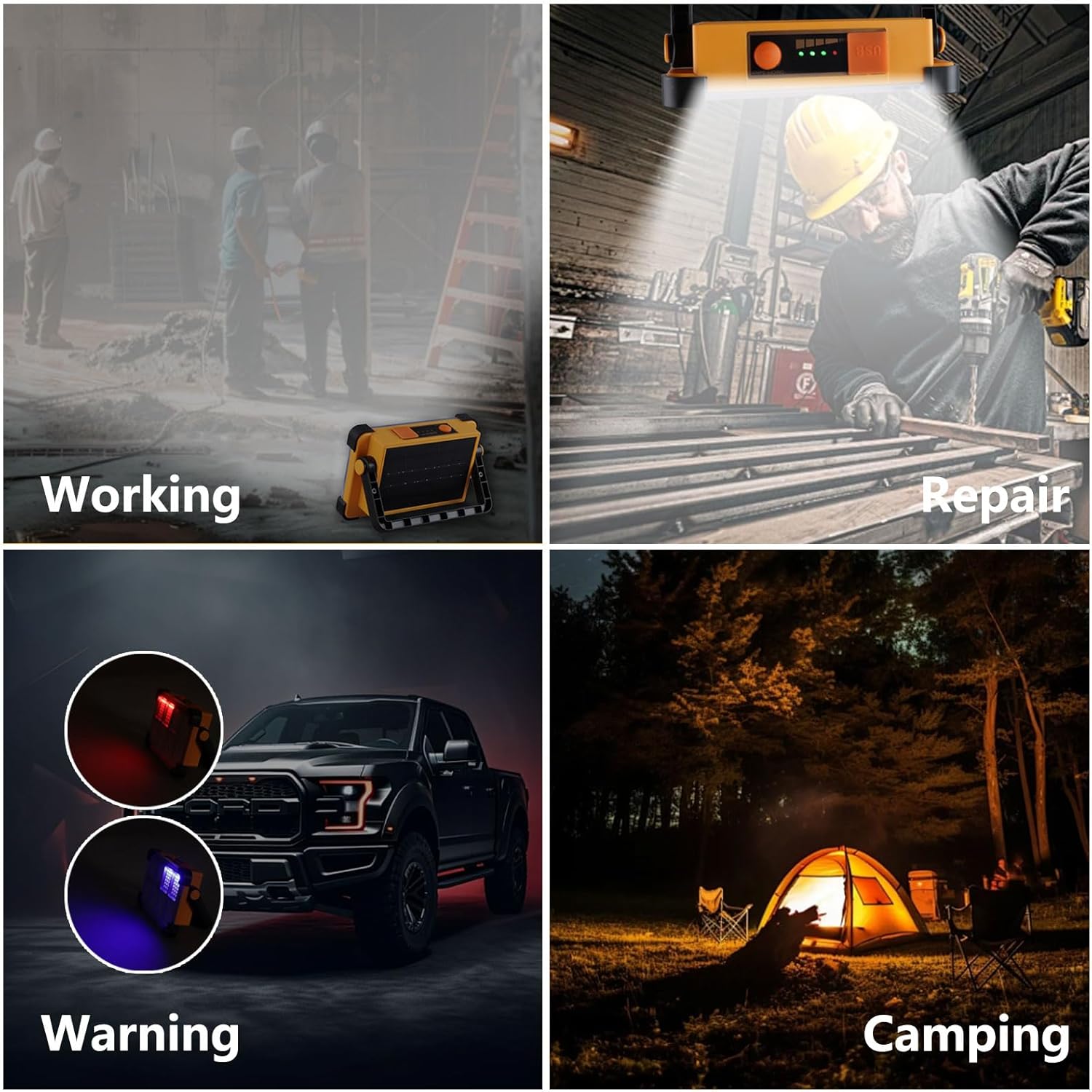 LUMENHUB Solar Work Light – Practical Gift for Dad & Him, Camping & Mechanic Floodlight