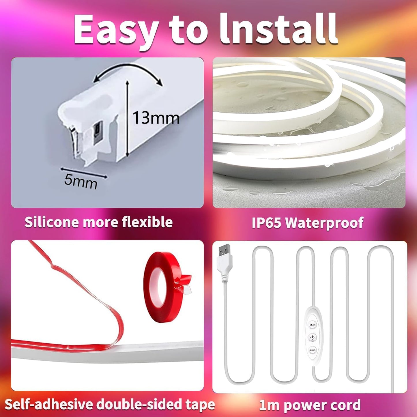 Lumichrome Neon LED Strip Light – Flameless Night Light for Bedroom, 5V Low Voltage Safe Around Kids and Pets