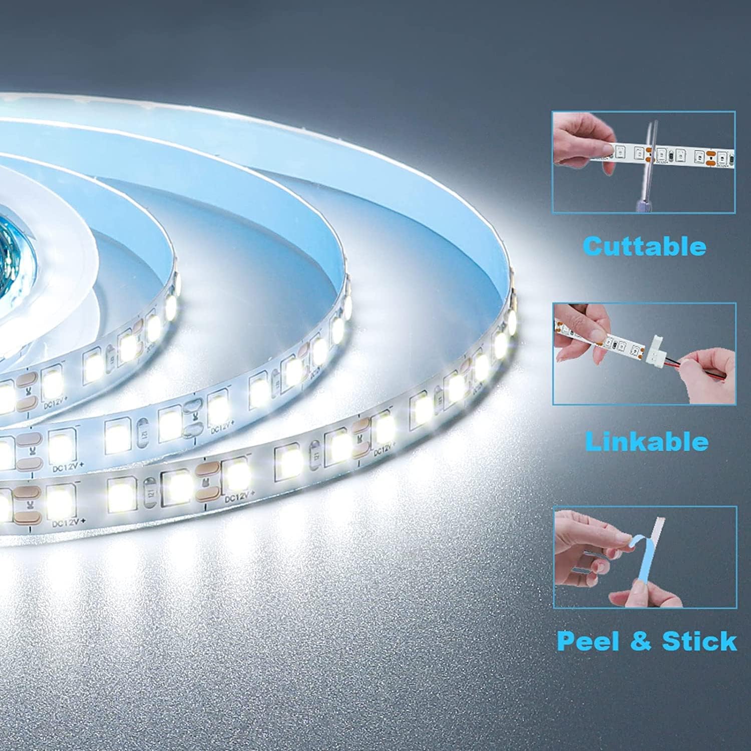 Lumiglow 12V LED Strip Light – Child-Safe Low-Heat Accent for Nursery and Kids Bedroom, 16.4ft Warm White Tape