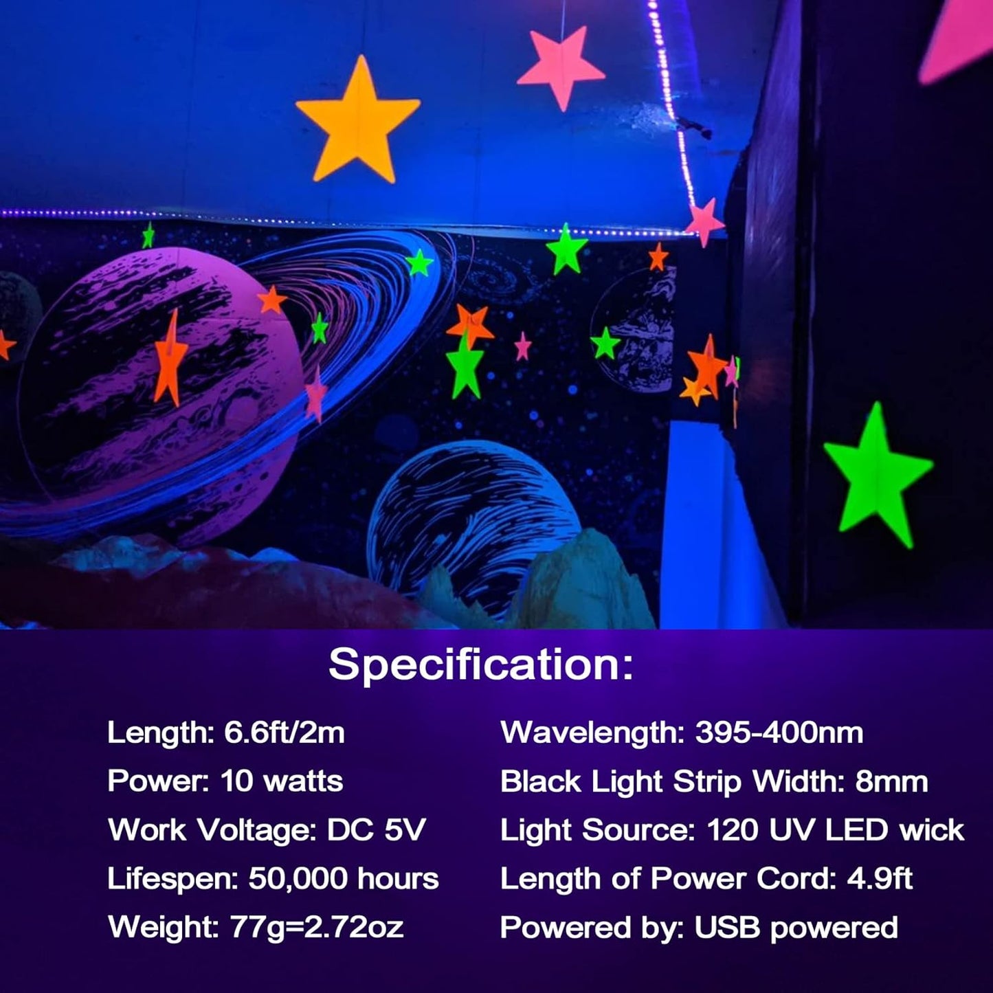 Lumiglow UV Black Light Strip – 6.6ft Ambient Accent Light for Bedroom, Behind TV and Living Room Mood