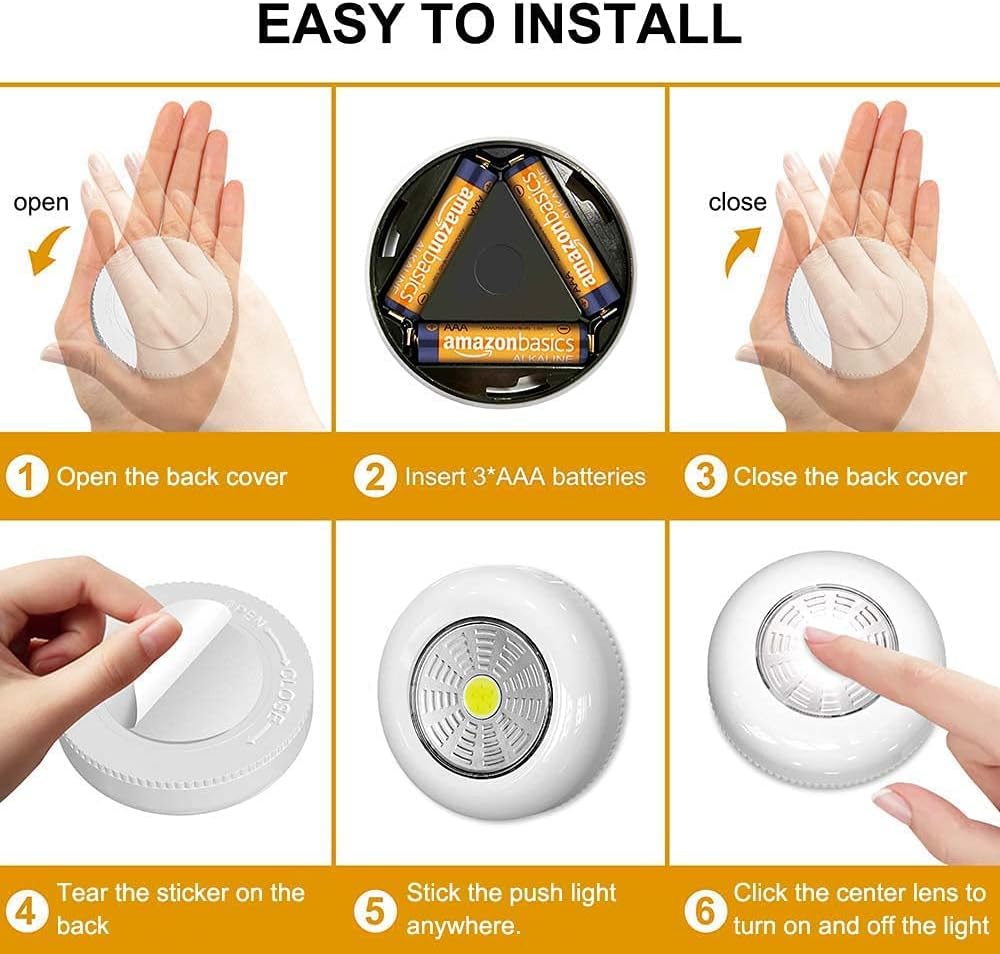 LuminAura LED Puck Lights – Portable Camping and Tent Lighting, Weather-Resistant Battery Puck