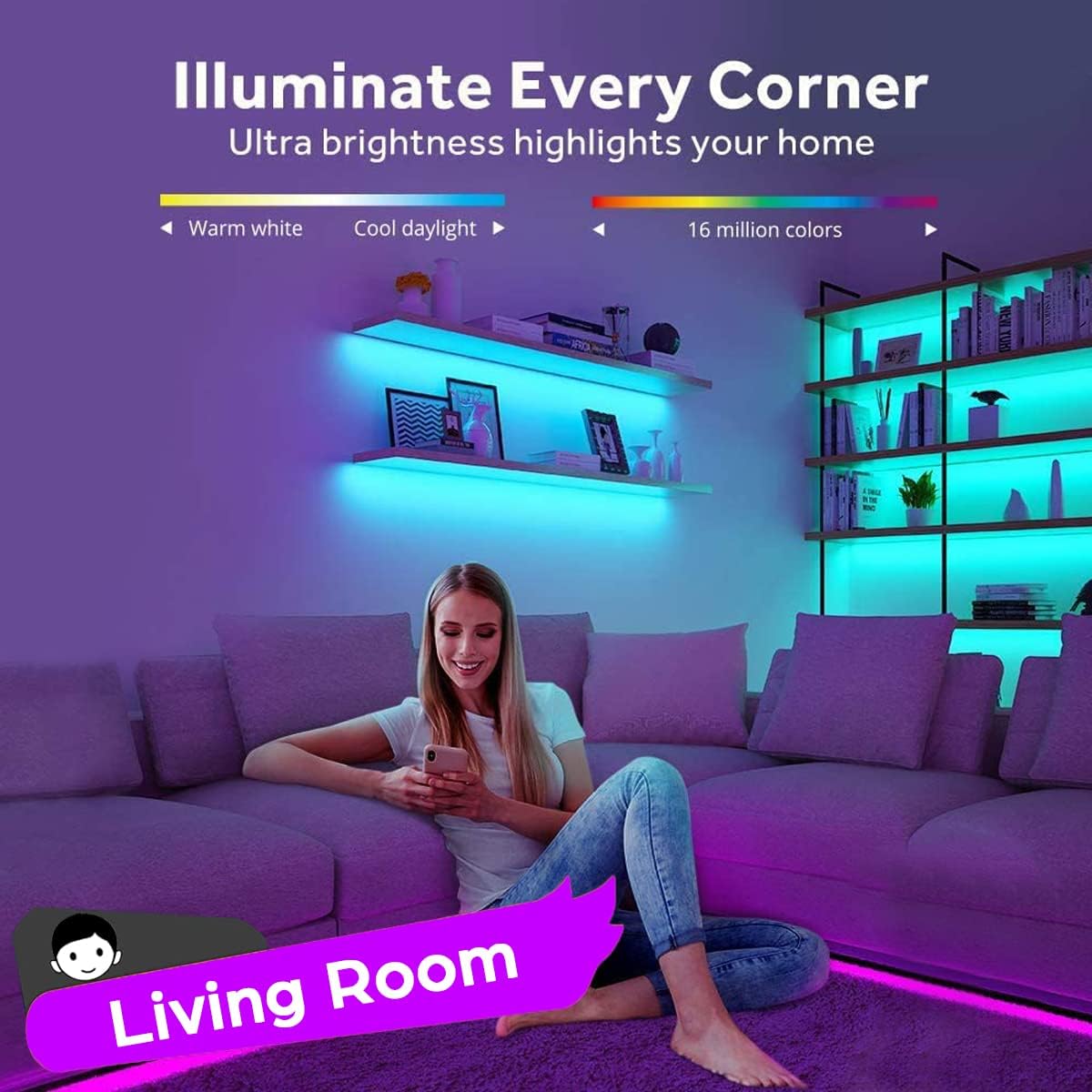 LuminGlow Battery LED Strip Lights – Child-Safe Cordless Lighting for Nursery Shelves and Playroom Decor