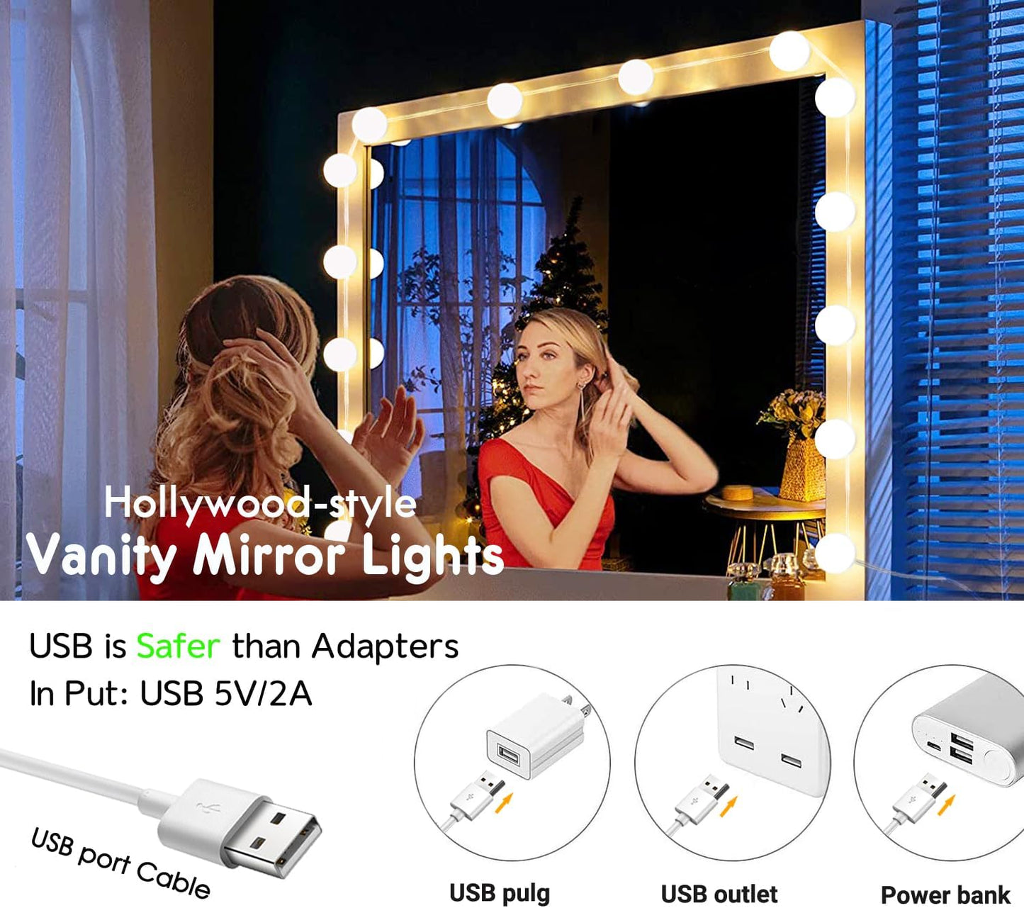 LuminGlow Child Safe Vanity Lights – Low Voltage USB Powered Strip, No Drilling Required for Rental Homes