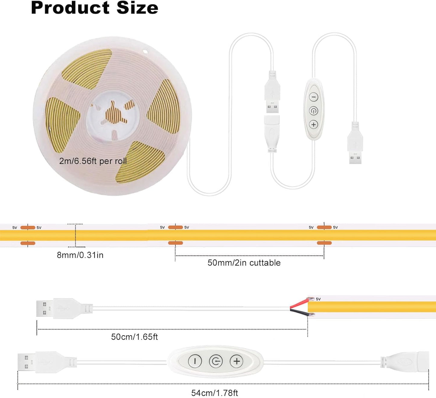 LuminGlow COB LED Strip – Thoughtful Housewarming Gift for Her, USB Plug-In Decor Light