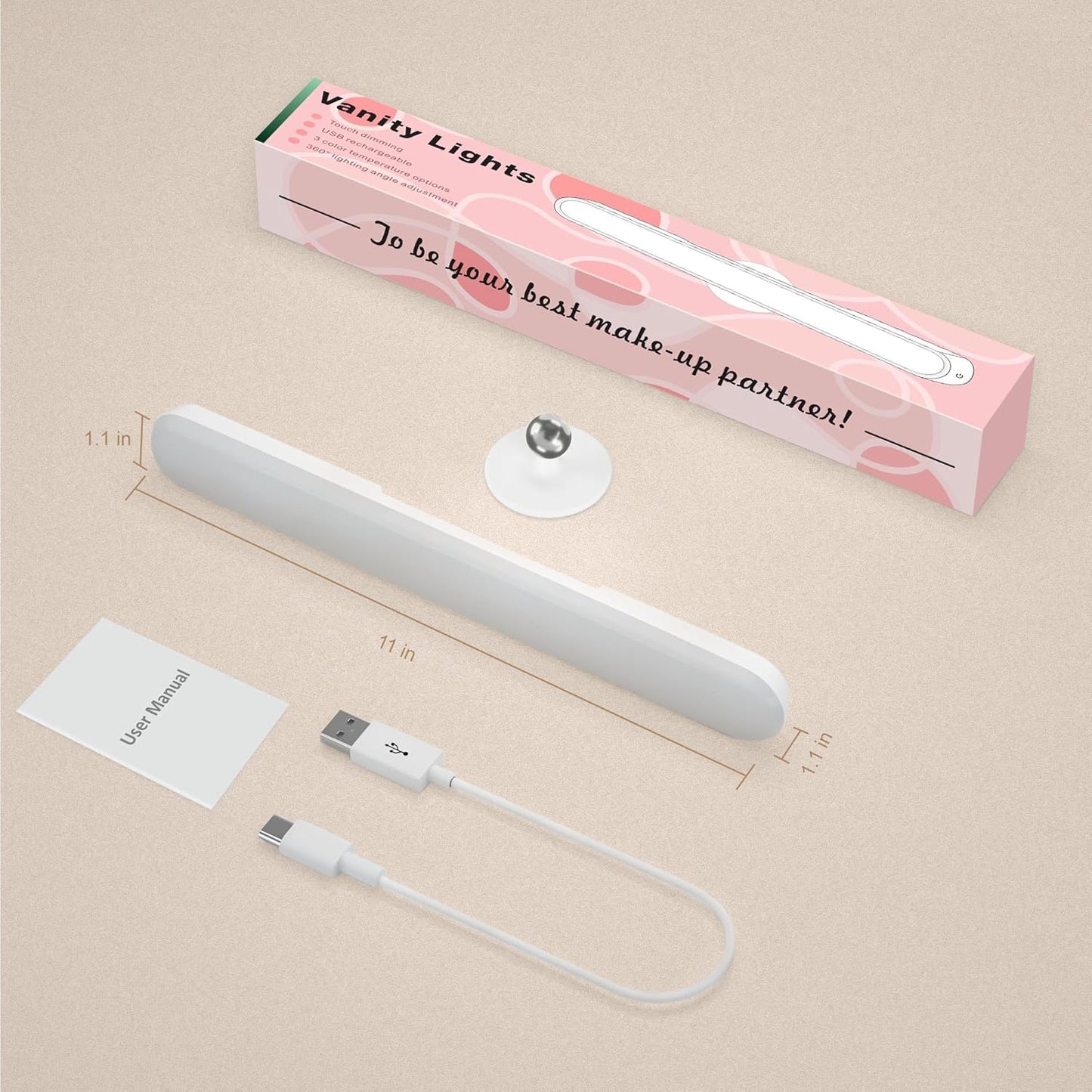 LuminGlow Cordless Vanity Light – Cool Touch LED Lamp Safe Around Kids and Pets